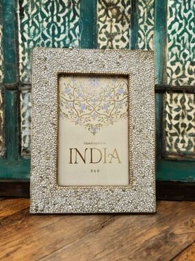 Beaded Silver Decorative Photo Frame - Handcrafted India 4x6